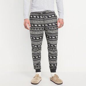 Old Navy Bear Fair Isle Joggers Men L Gray Flannel Lounge Pajama Pants Cozy